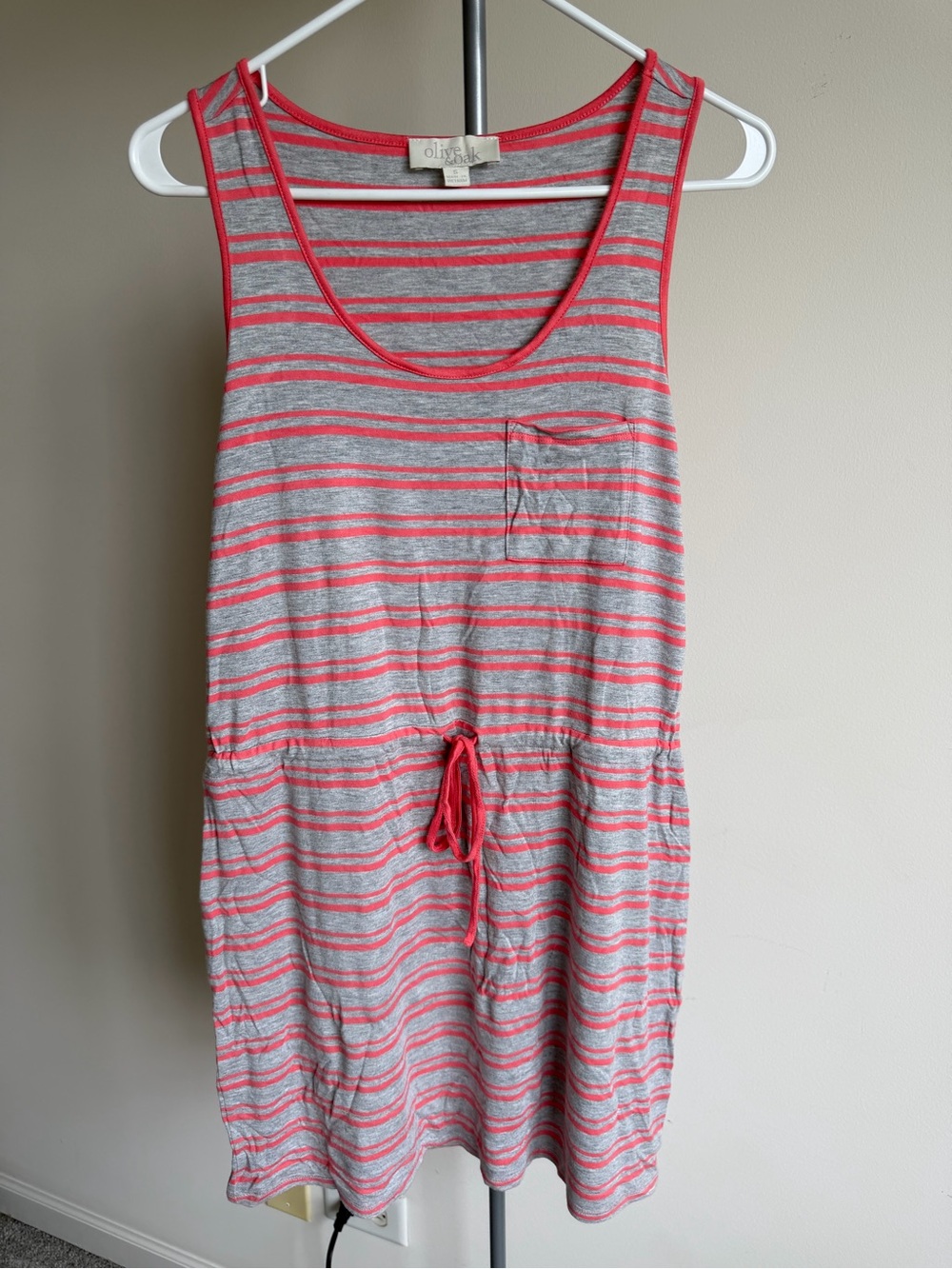 Gray & Coral Striped Tank Dress